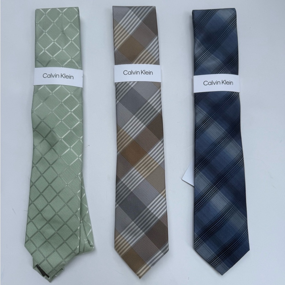Calvin Klein Men's Tie Trio - Sage, Taupe, and Navy